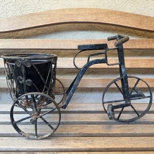 Vintage early 1960s wrought iron bicycle planter